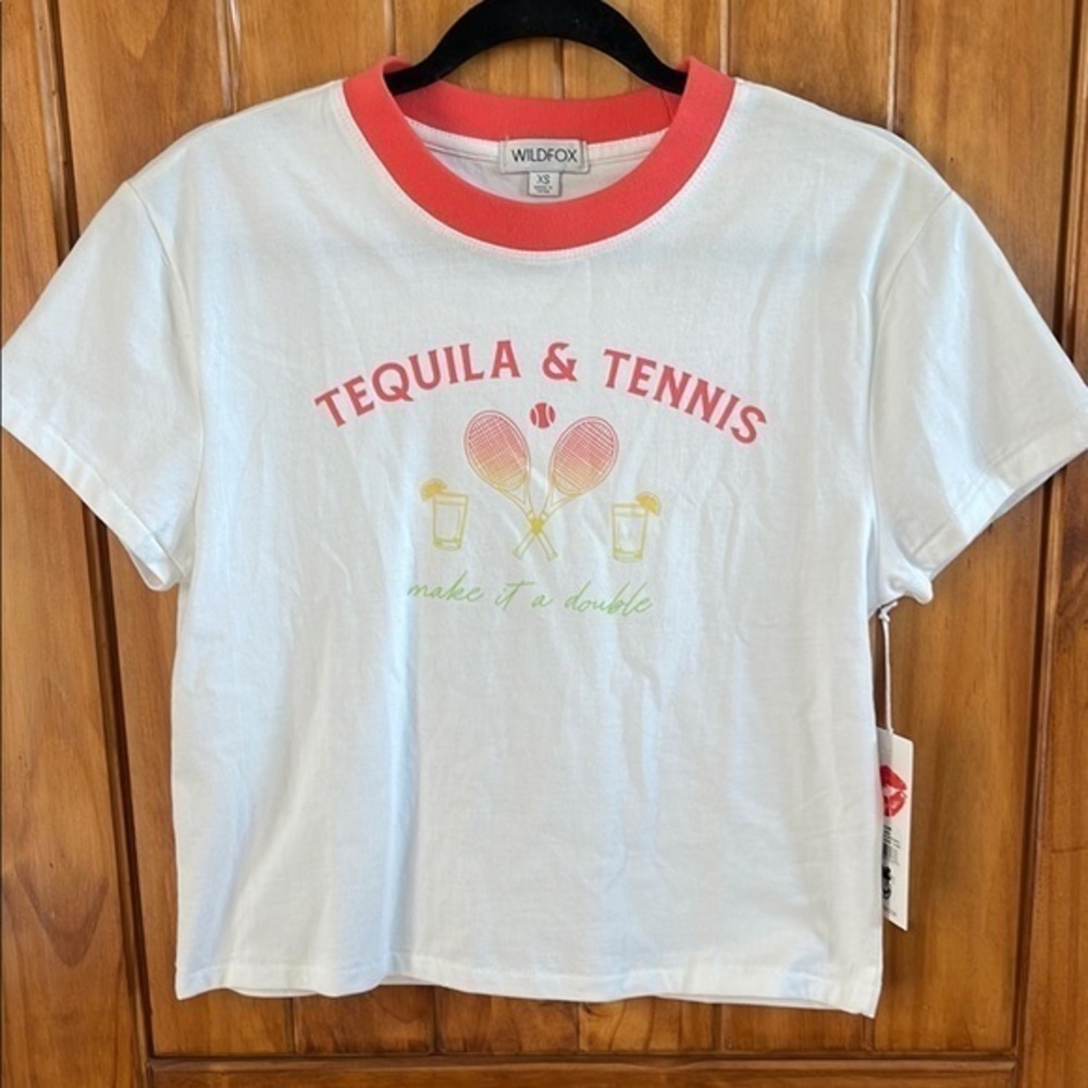 Wildfox Snow White Tequila and Tennis Graphic Tee Shirt XS yellow green NWT crop